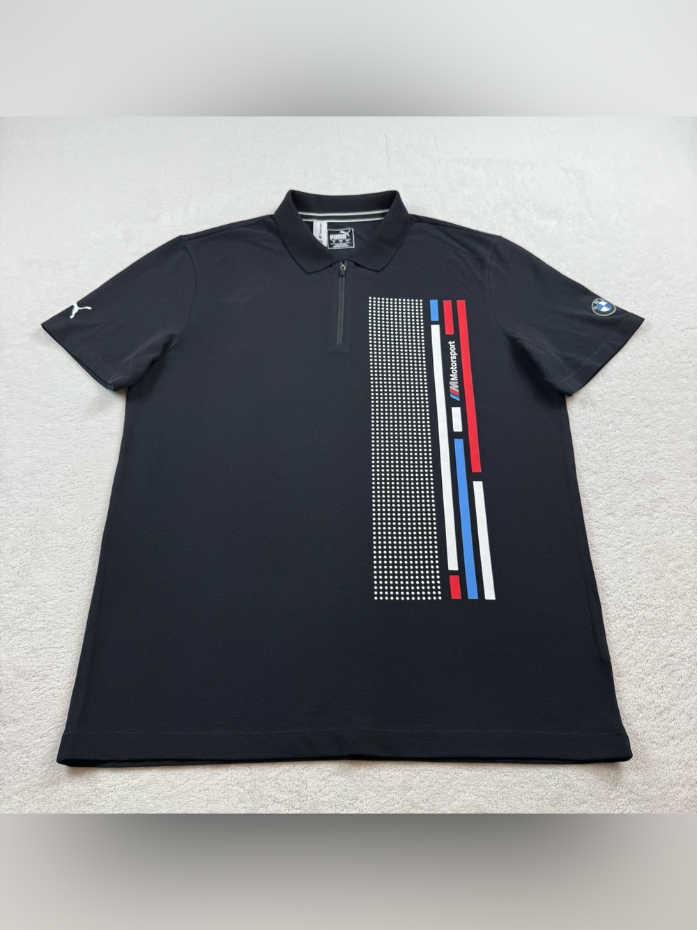 Puma x BMW zip mesh polo shirt men’s size L black Motorsport pique knit